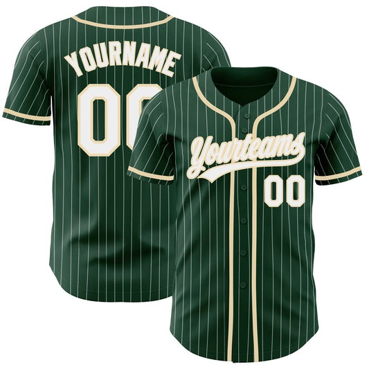 Custom Green White Pinstripe City Cream Authentic Baseball Jersey - Sky-Custom