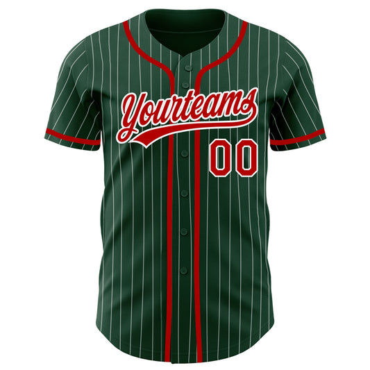 Custom Green White Pinstripe Red Authentic Baseball Jersey - Sky-Custom