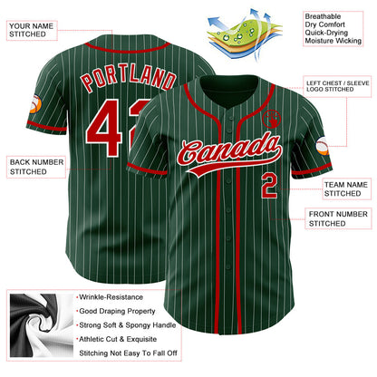 Custom Green White Pinstripe Red Authentic Baseball Jersey - Sky-Custom