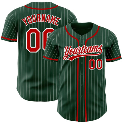 Custom Green White Pinstripe Red Authentic Baseball Jersey - Sky-Custom