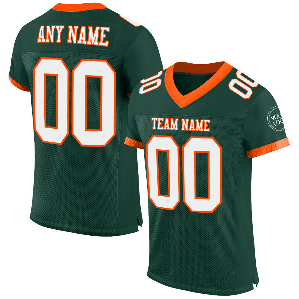 Custom Green White-Orange Mesh Authentic Football Jersey - Sky-Custom