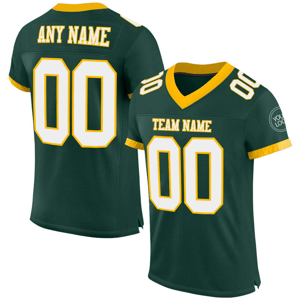 Custom Green White-Gold Mesh Authentic Football Jersey - Sky-Custom