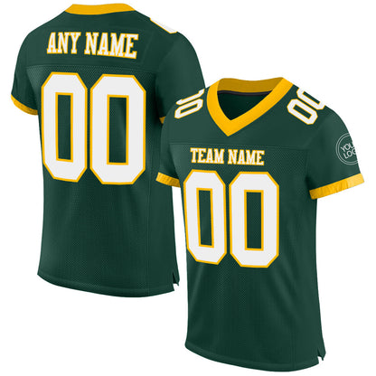 Custom Green White-Gold Mesh Authentic Football Jersey - Sky-Custom