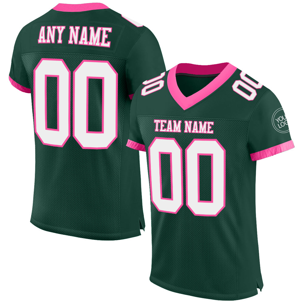 Custom Green White-Pink Mesh Authentic Football Jersey - Sky-Custom