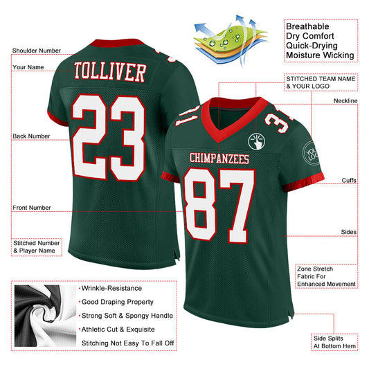 Custom Green White-Red Mesh Authentic Football Jersey - Sky-Custom