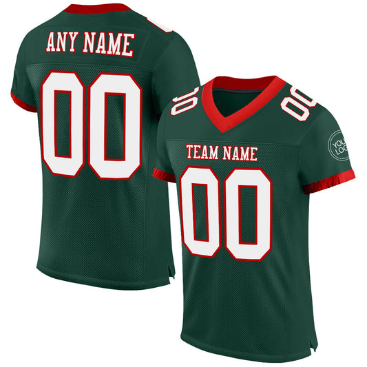 Custom Green White-Red Mesh Authentic Football Jersey - Sky-Custom