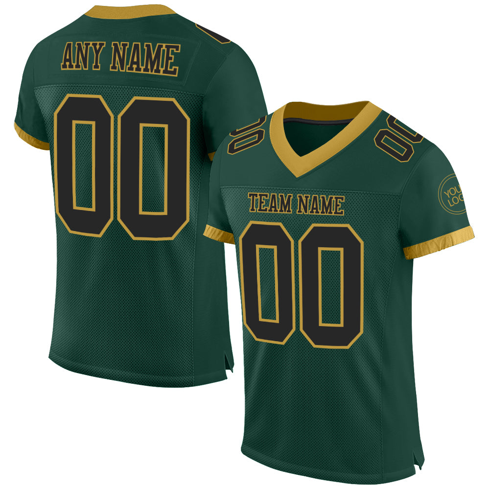 Custom Green Black-Old Gold Mesh Authentic Football Jersey - Sky-Custom