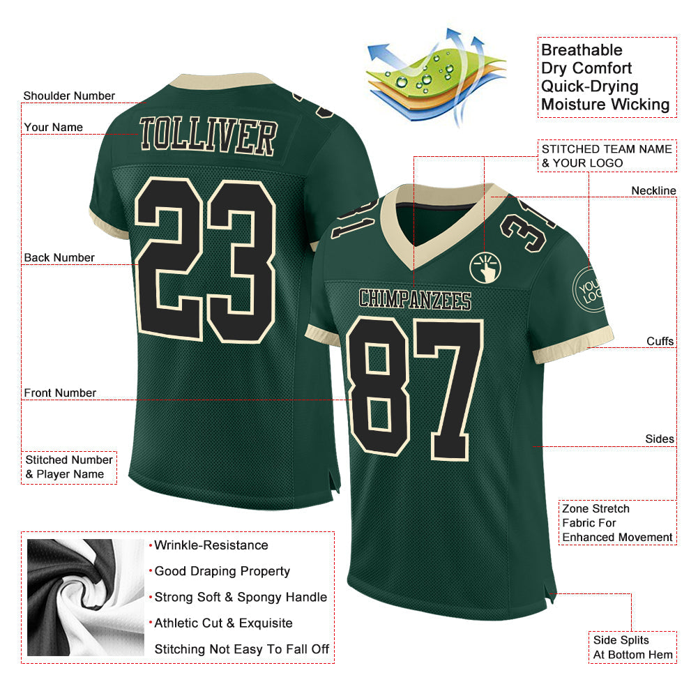 Custom Green Black-Cream Mesh Authentic Football Jersey - Sky-Custom