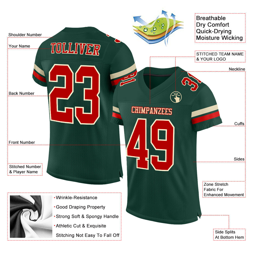 Custom Green Red-Cream Mesh Authentic Football Jersey - Sky-Custom