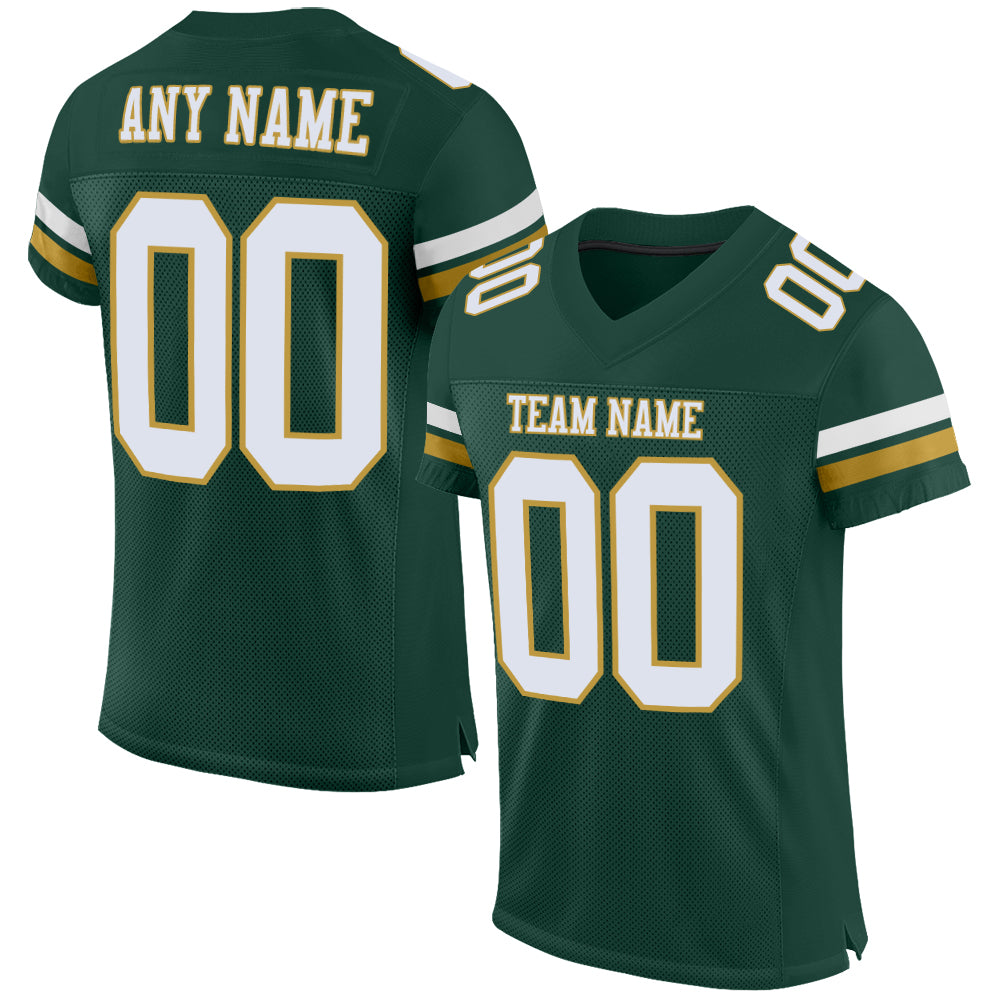 Custom Green White-Old Gold Mesh Authentic Football Jersey - Sky-Custom