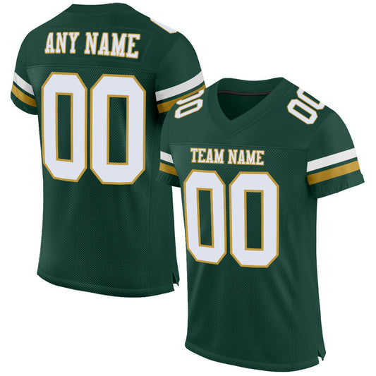 Custom Green White-Old Gold Mesh Authentic Football Jersey - Sky-Custom
