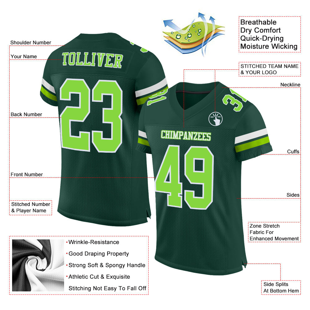 Custom Green Neon Green-White Mesh Authentic Football Jersey - Sky-Custom