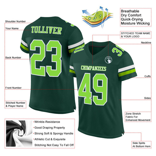 Custom Green Neon Green-White Mesh Authentic Football Jersey - Sky-Custom