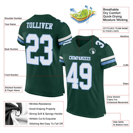 Custom Green White-Light Blue Mesh Authentic Football Jersey - Sky-Custom