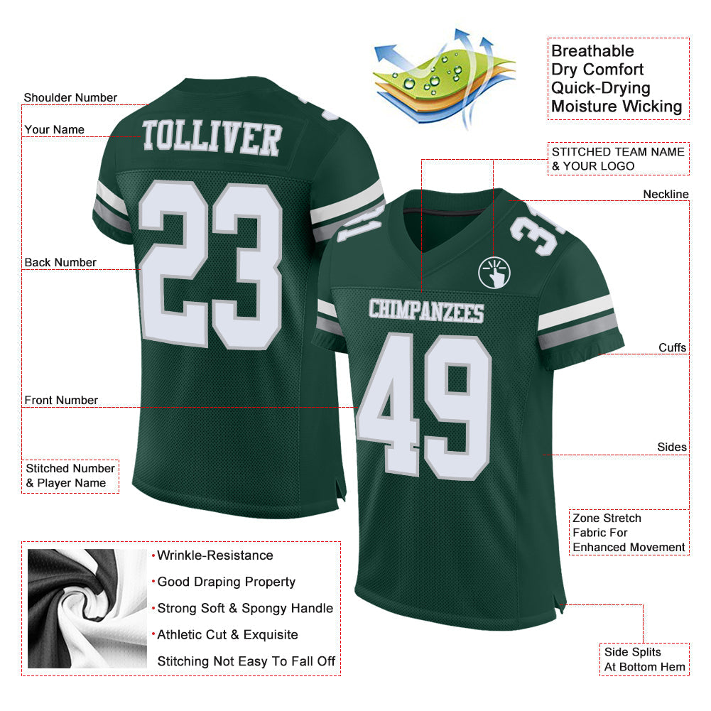 Custom Green White-Gray Mesh Authentic Football Jersey - Sky-Custom