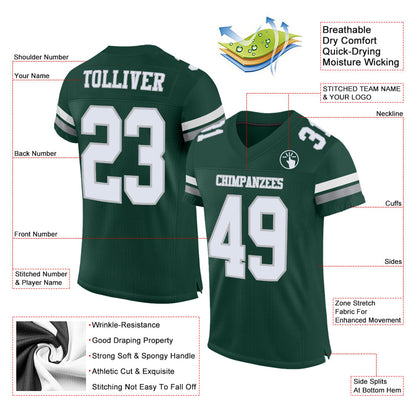 Custom Green White-Gray Mesh Authentic Football Jersey - Sky-Custom