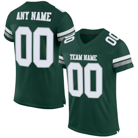Custom Green White-Gray Mesh Authentic Football Jersey - Sky-Custom