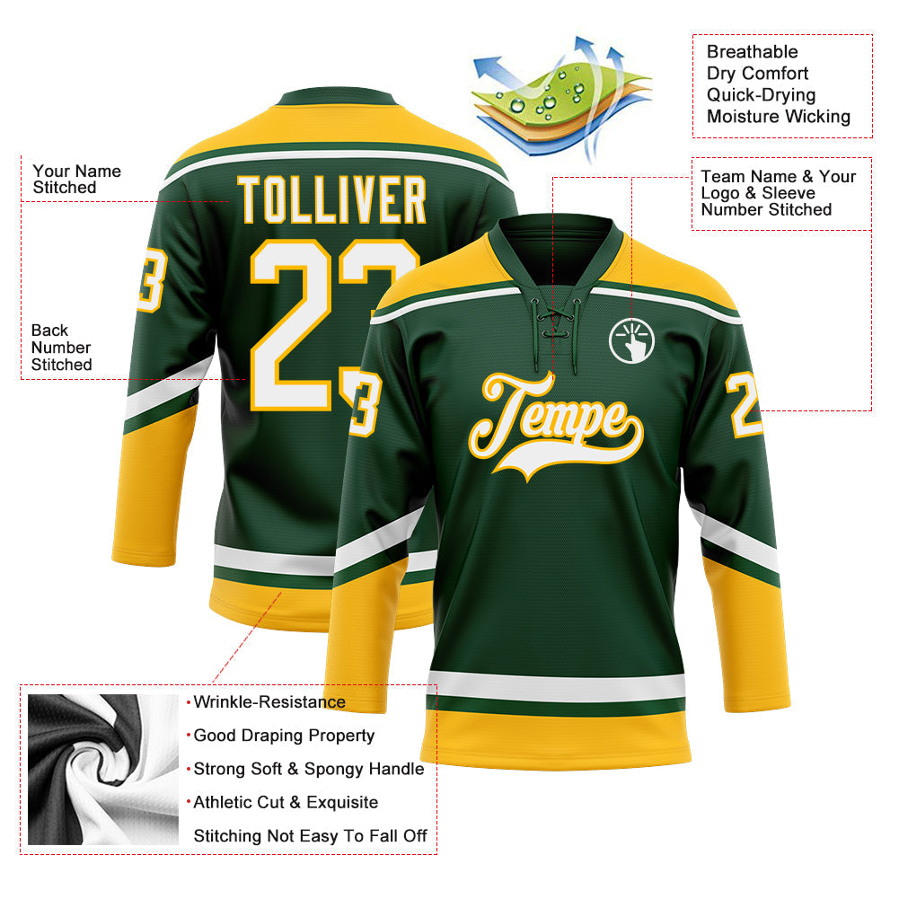 Custom Green White-Gold Hockey Lace Neck Jersey - Sky-Custom