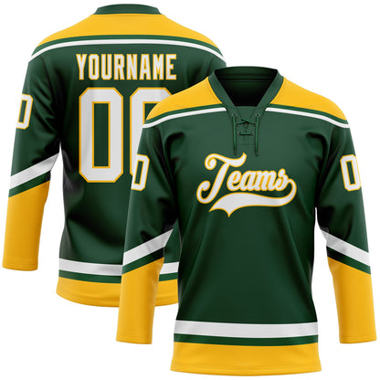 Custom Green White-Gold Hockey Lace Neck Jersey - Sky-Custom