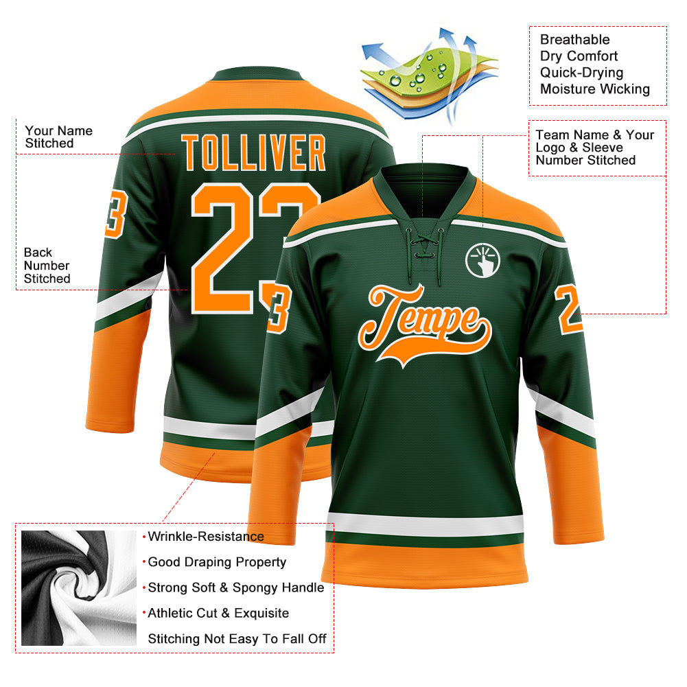 Custom Green Bay Orange-White Hockey Lace Neck Jersey - Sky-Custom