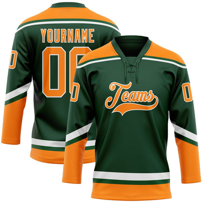 Custom Green Bay Orange-White Hockey Lace Neck Jersey - Sky-Custom