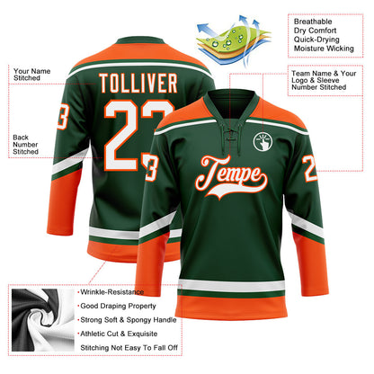 Custom Green White-Orange Hockey Lace Neck Jersey - Sky-Custom