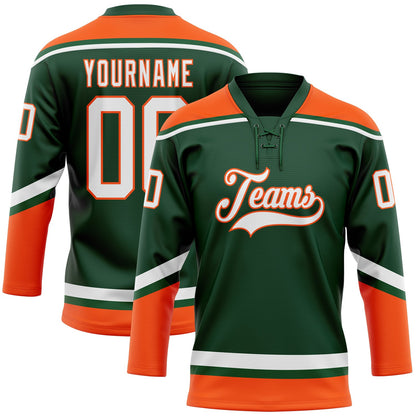 Custom Green White-Orange Hockey Lace Neck Jersey - Sky-Custom