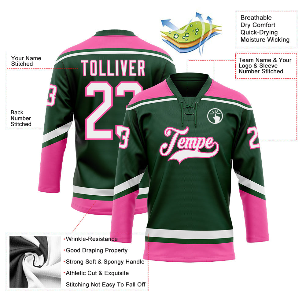 Custom Green White-Pink Hockey Lace Neck Jersey - Sky-Custom