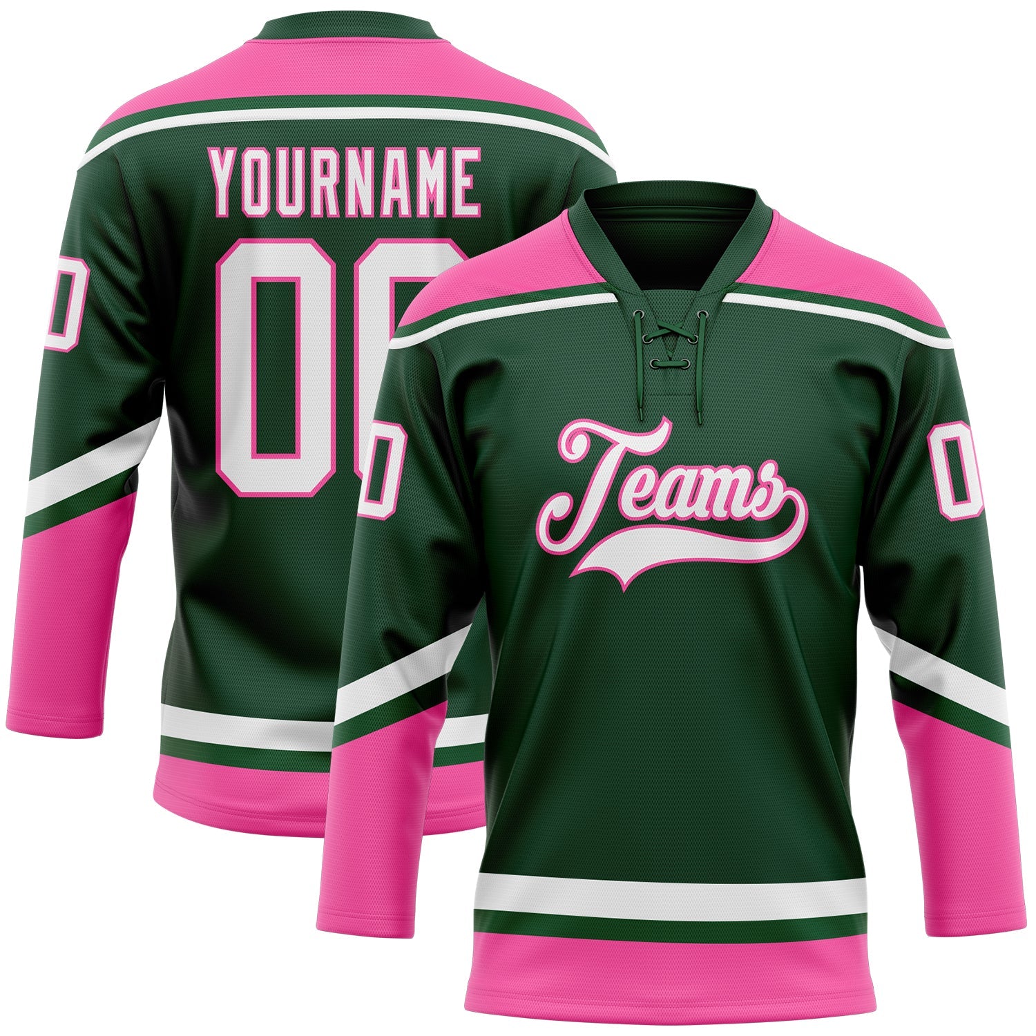 Custom Green White-Pink Hockey Lace Neck Jersey - Sky-Custom