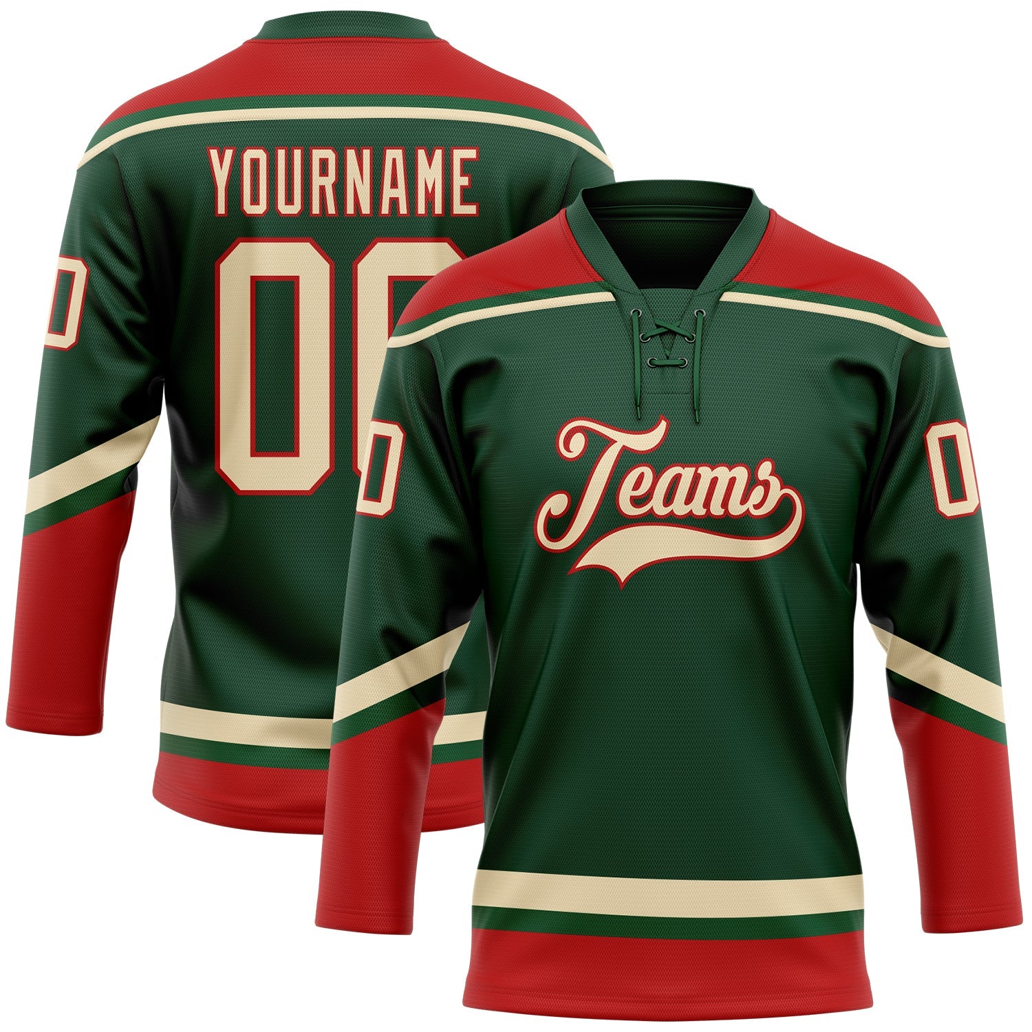 Custom Green City Cream-Red Hockey Lace Neck Jersey - Sky-Custom