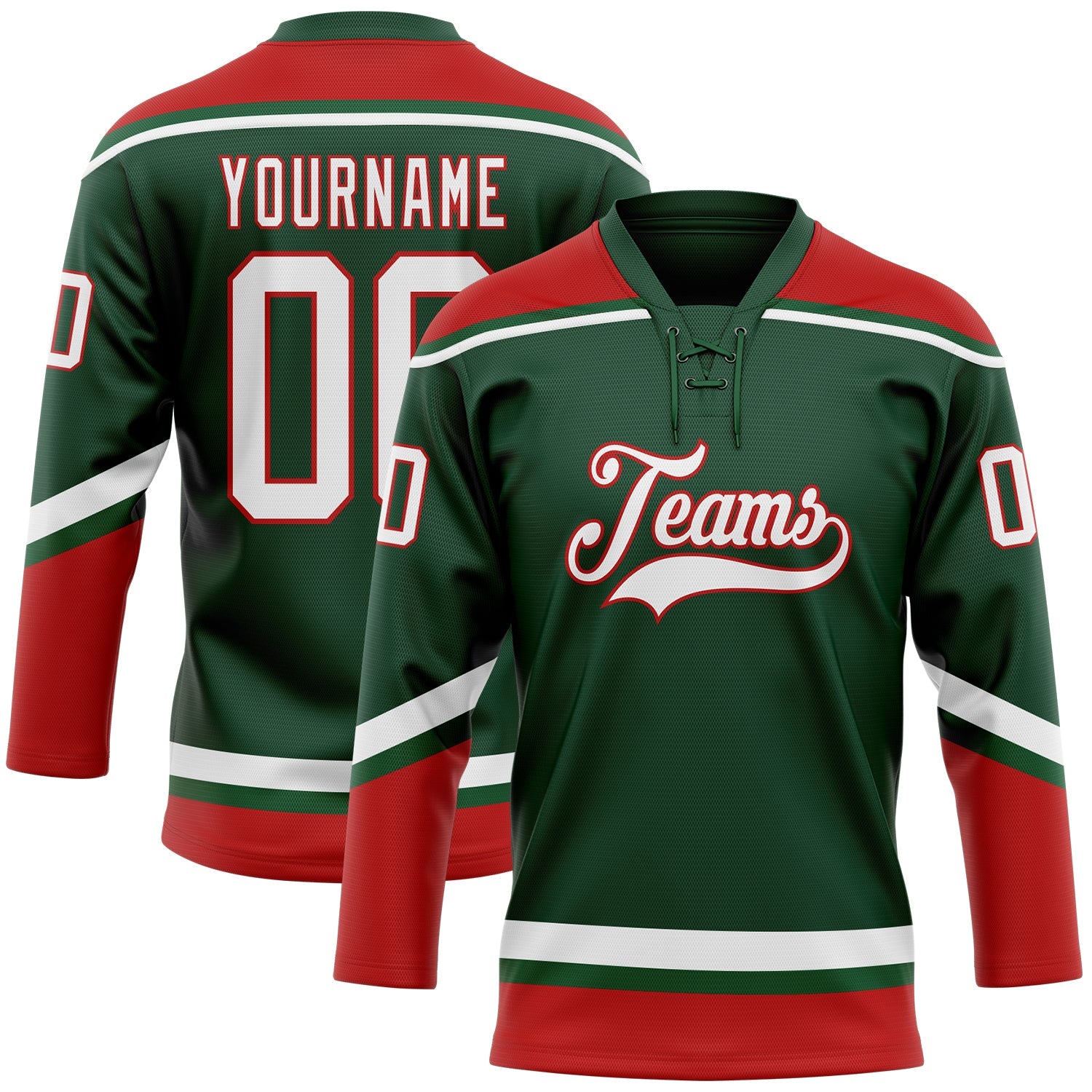 Custom Green White-Red Hockey Lace Neck Jersey - Sky-Custom