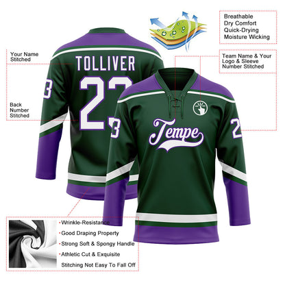 Custom Green White-Purple Hockey Lace Neck Jersey - Sky-Custom