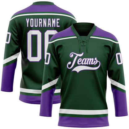 Custom Green White-Purple Hockey Lace Neck Jersey - Sky-Custom