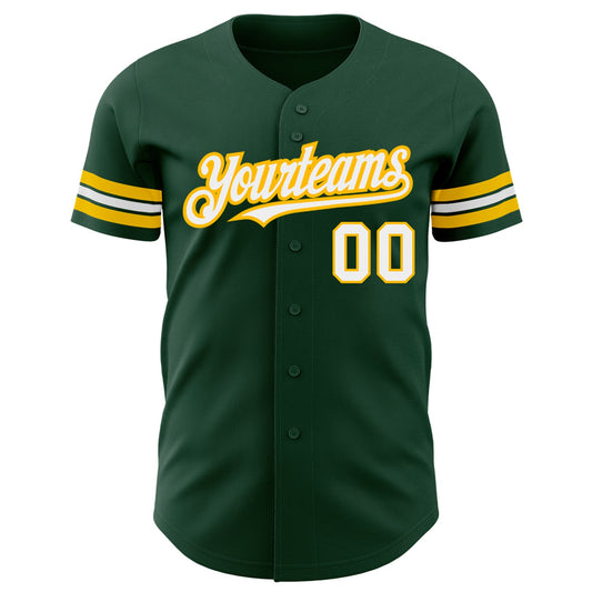 Custom Green White-Gold Authentic Baseball Jersey - Sky-Custom