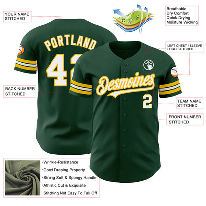 Custom Green White-Gold Authentic Baseball Jersey - Sky-Custom