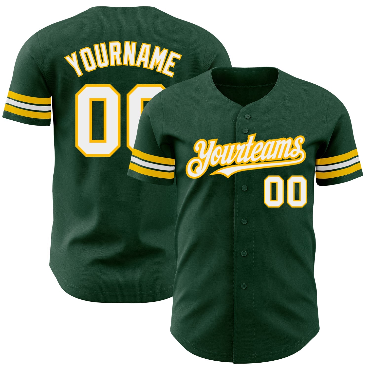 Custom Green White-Gold Authentic Baseball Jersey - Sky-Custom