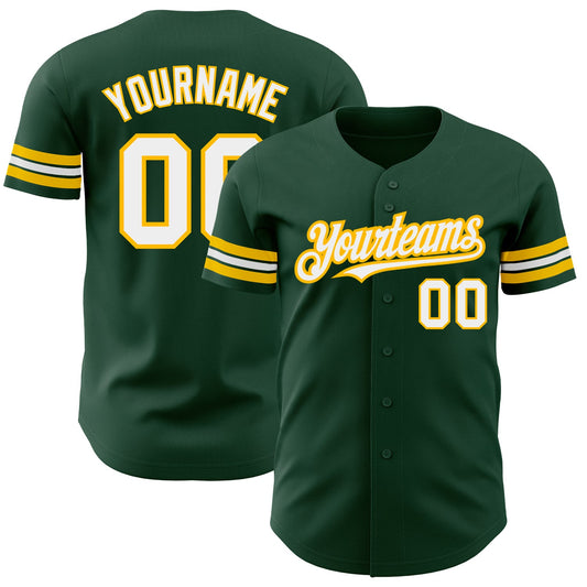 Custom Green White-Gold Authentic Baseball Jersey - Sky-Custom