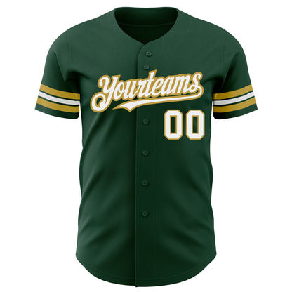 Custom Green White-Old Gold Authentic Baseball Jersey - Sky-Custom