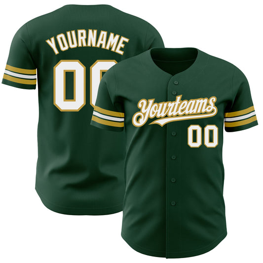 Custom Green White-Old Gold Authentic Baseball Jersey - Sky-Custom