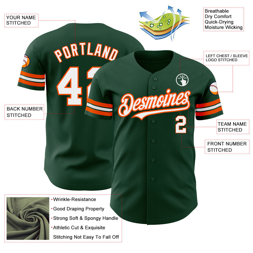 Custom Green White-Orange Authentic Baseball Jersey - Sky-Custom