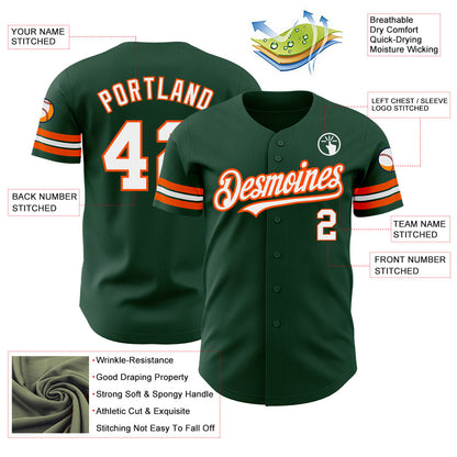 Custom Green White-Orange Authentic Baseball Jersey - Sky-Custom