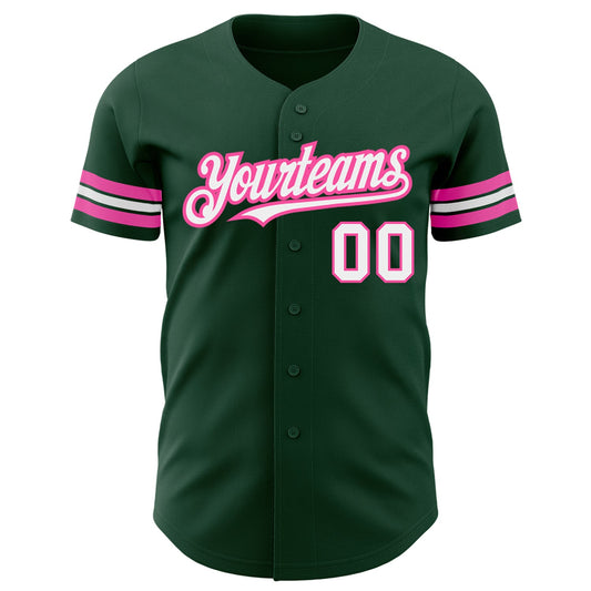 Custom Green White-Pink Authentic Baseball Jersey - Sky-Custom