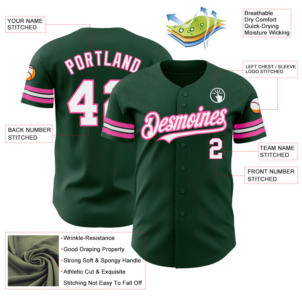 Custom Green White-Pink Authentic Baseball Jersey - Sky-Custom