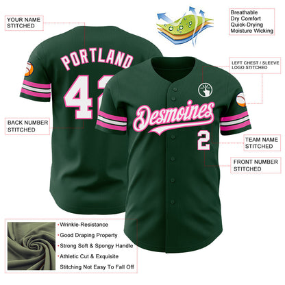 Custom Green White-Pink Authentic Baseball Jersey - Sky-Custom