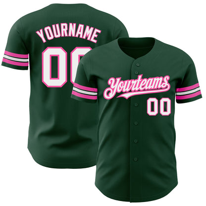 Custom Green White-Pink Authentic Baseball Jersey - Sky-Custom