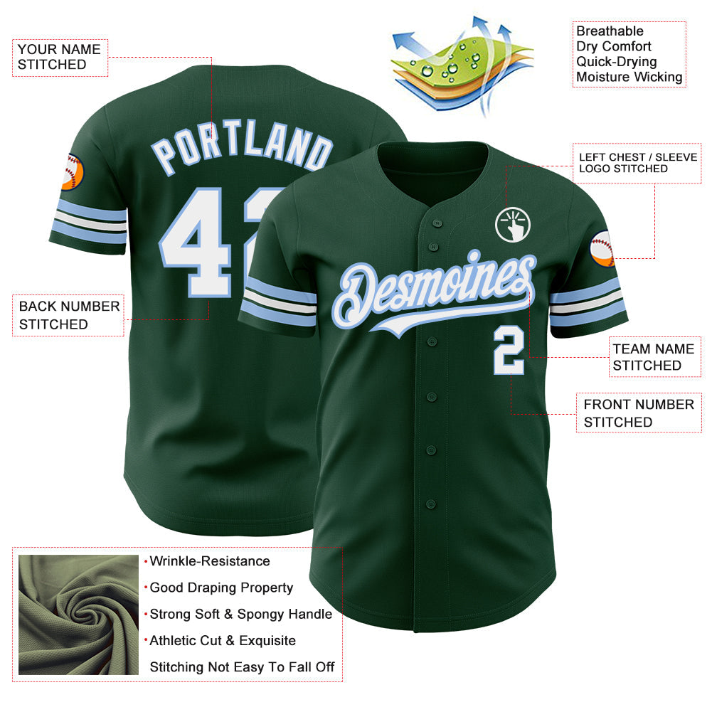Custom Green White-Light Blue Authentic Baseball Jersey - Sky-Custom