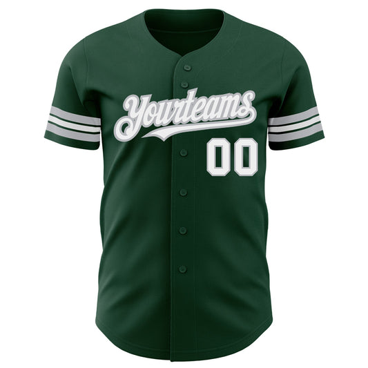 Custom Green White-Gray Authentic Baseball Jersey - Sky-Custom