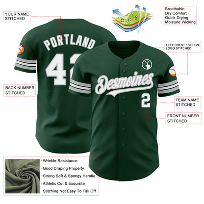 Custom Green White-Gray Authentic Baseball Jersey - Sky-Custom