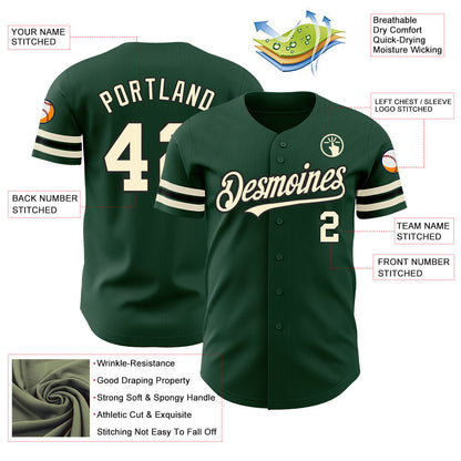 Custom Green Cream-Black Authentic Baseball Jersey - Sky-Custom