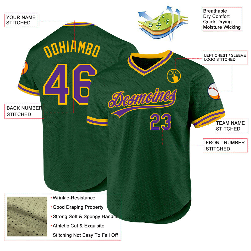 Custom Green Purple-Gold Authentic Throwback Baseball Jersey - Sky-Custom
